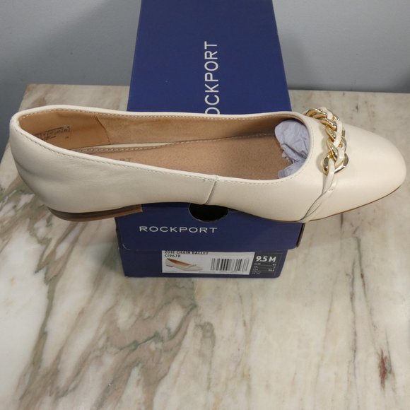 NiB Elegant Vanilla Leather Rockport Women's Zoie Chain Ballet Flat 9.5 - Picture 5 of 16